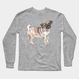 Cute Sad Pug - (in colour) Long Sleeve T-Shirt